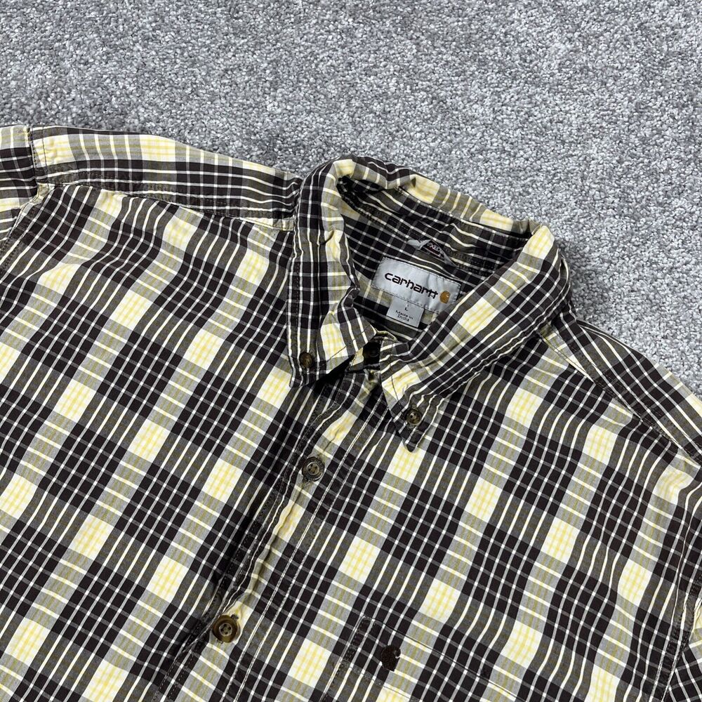 Carhartt Button Down Shirt Mens Large Relaxed Fit‎ Plaid Cotton *Stain*